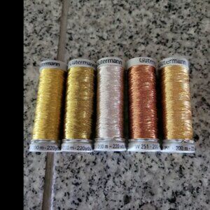 5 Gutermann brand 200m metallic thread spools